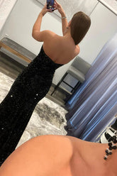 Black Sequin Sparkly Mermaid Strapless Long Prom Dresses, Formal Evening Dress